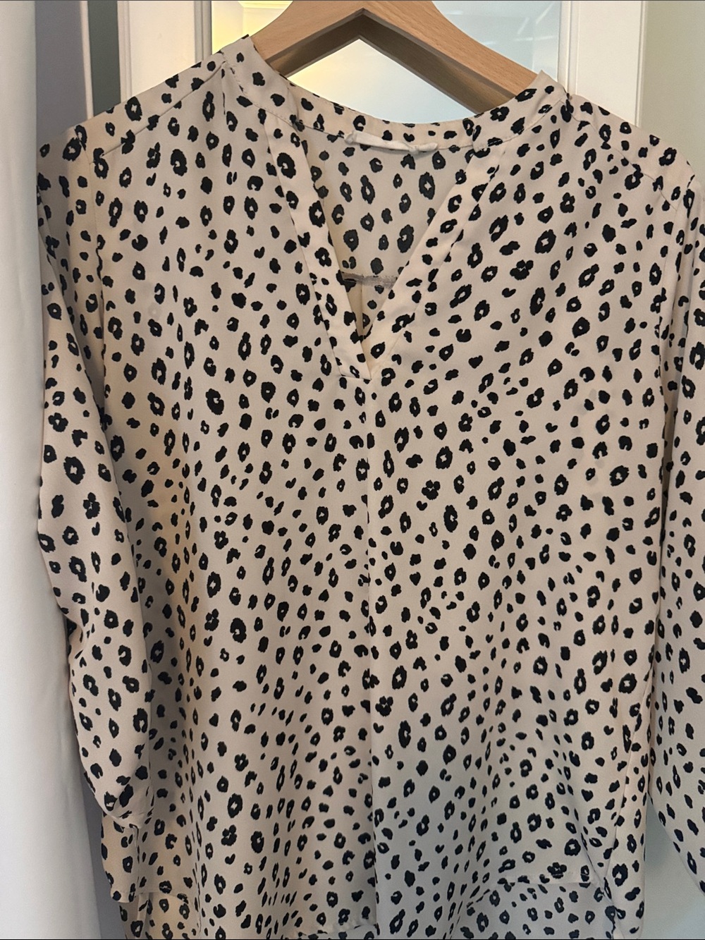 Lush Cream Blouse with Black Leopard Print